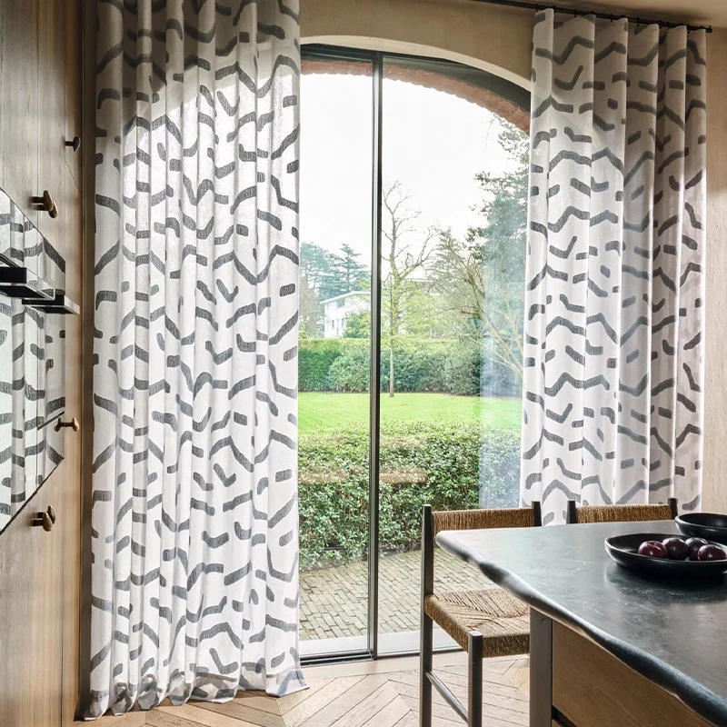 Soft Shapes – halbtransparenter Design Vorhang nach Maß mit organischem Muster Leinenanteil
